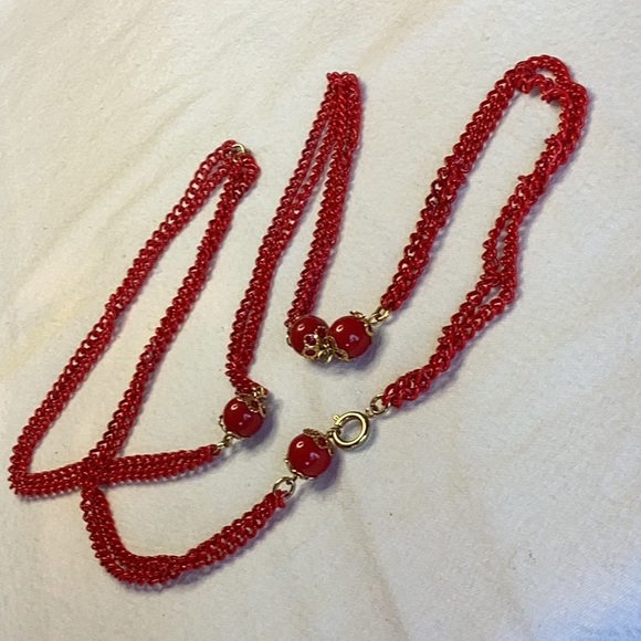 FINAL SALE PRICE Red 2 to 4 Strand & Red Chain Necklaces - Picture 5 of 7
